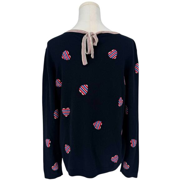 Talbots Patriotic Heart Embroidered Sweater Large Petite Lightweight Preppy - Picture 3 of 5